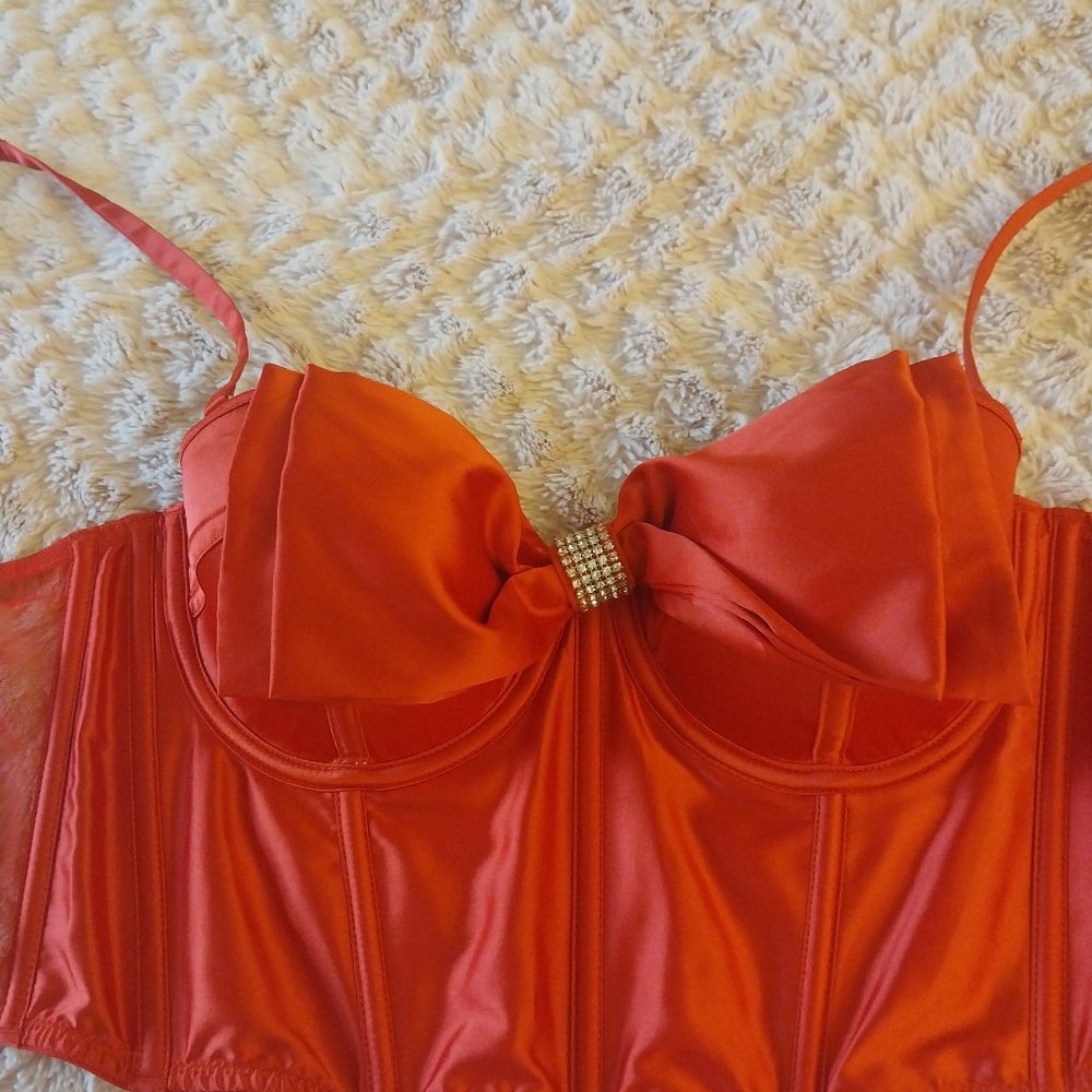 Victorias secret  bow bustier lipstick red 32 d nwt